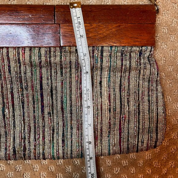 Saddle River Metallic Woven Wood Clutch 80's Y2K Moonlighting 90’s Unique - Picture 6 of 16